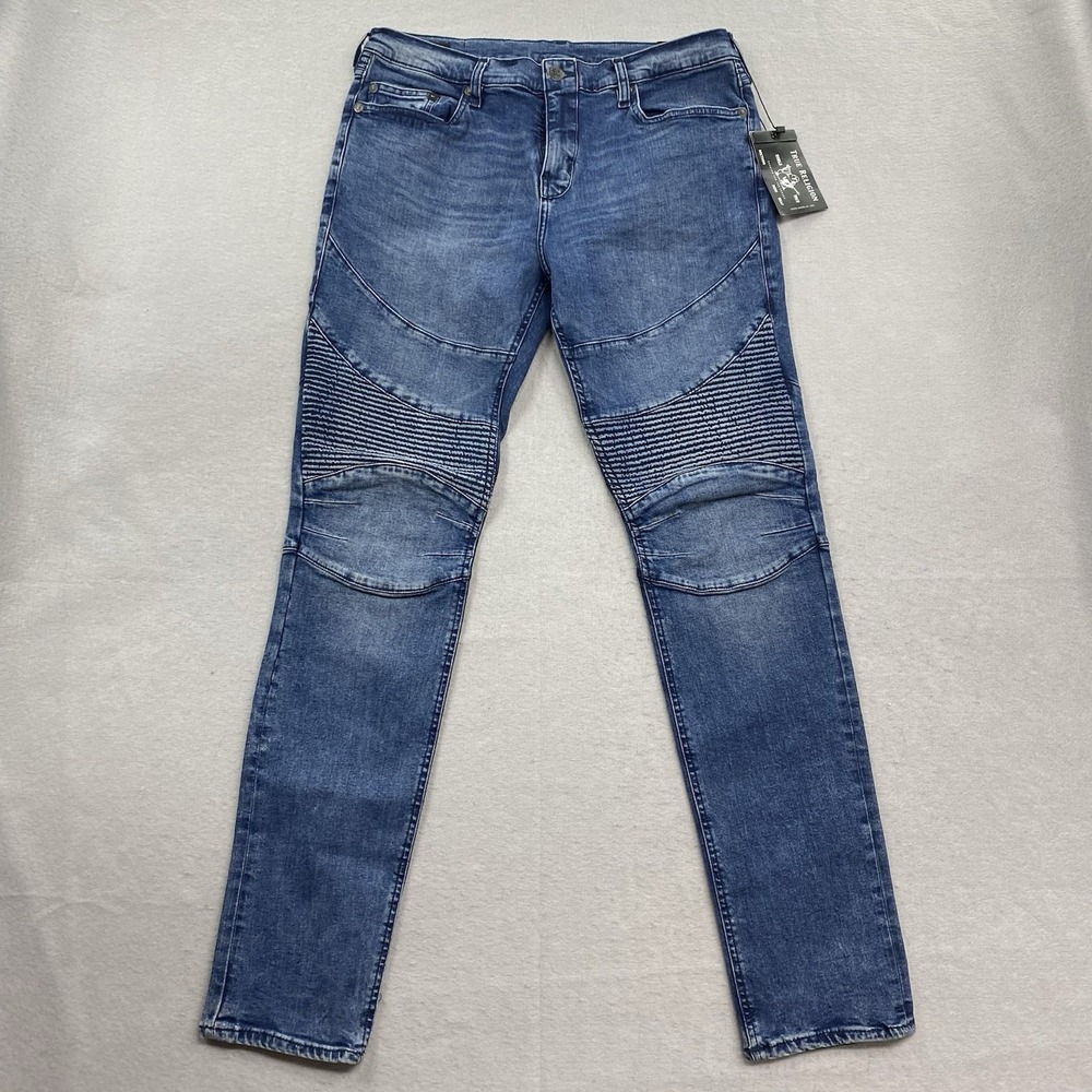 True Religion Jeans Mens 34 Blue Denim Pants Rocco Relaxed Skinny Moto Biker